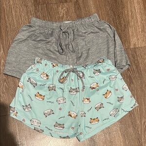 Gray and Cat Print Pajama Shorts Set